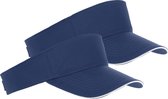 2x Navy blauwe/witte zonnekleppen petjes voor volwassenen - Katoenen donkerblauwe/witte zonnekleppen met klittenbandsluiting - Dames/heren