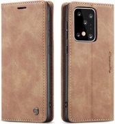 CaseMe - Hoesje geschikt voor Samsung Galaxy S20 Ultra -Wallet Book Case - Magneetsluiting - Licht Bruin