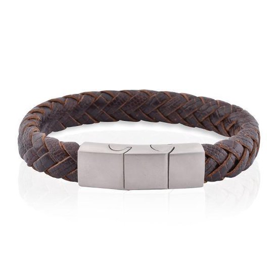 Armband Heren - Armband Mannen - Armband Dames - Heren Armband - Armband - Leer met Zilverkleurige Schakel - Leatro