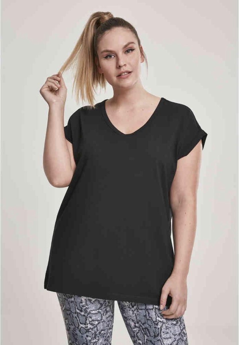 Urban Classics Round V-Neck Extended Shoulder Tee Dames T-shirt XXL Zwart