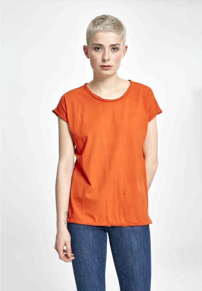 Urban Classics Dames Tshirt -S- Pigment Dye Cut Open Oranje