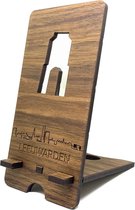 Skyline Telefoonhouder Leeuwarden Notenhout - Smartphone Tablet Houder 7x15 cm - iPad / iPhone / Smartphone tafel standaard desktop - Thuis werken - Cadeau - WoodWideCities