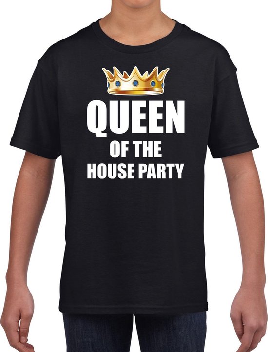 t-shirt Queen of the house party zwart voor kinderen / meisjes - Woningsdag / Koningsdag - thuisblijvers / luie dag / relax shirtje 104/110