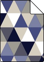 Proefstaal ESTAhome behangpapier driehoekjes donkerblauw, grijs en beige - 138716 - 26,5 x 21 cm