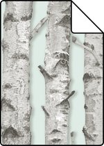 Proefstaal ESTAhome behangpapier berken boomstammen mintgroen en warm grijs - 138890 - 26,5 x 21 cm