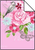 Proefstaal ESTAhome behang bloemen en vogels roze - 138120 - 26,5 x 21 cm