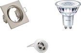 LED Spot Set - GU10 Fitting - Inbouw Vierkant - Mat Nikkel - Kantelbaar 80mm - Philips - CorePro 827 36D - 3.5W - Warm Wit 2700K - BSE