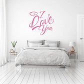 Muursticker I Love You Met Hartjes - Roze - 40 x 40 cm - slaapkamer engelse teksten