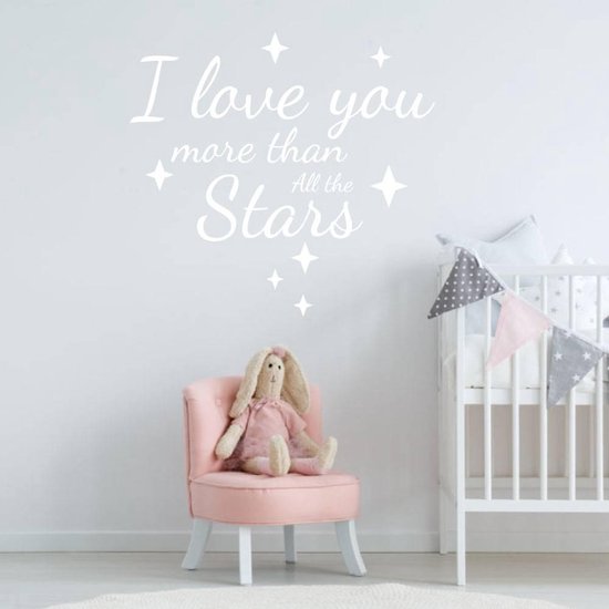 Muursticker I Love You More Than All The Stars - Wit - 40 x 42 cm - engelse teksten baby en kinderkamer