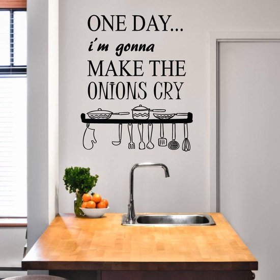 Foto: Muursticker onions cry zwart 40 x 48 cm engelse teksten keuken