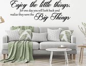 Muursticker Enjoy The Little Things. For One Day You Will Look Back And Realize They Were The Big Things - Oranje - 80 x 29 cm - woonkamer engelse teksten