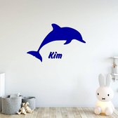 Muursticker Dolfijn Met Naam -  Donkerblauw -  80 x 50 cm  -  baby en kinderkamer  naam stickers  alle  dieren - Muursticker4Sale