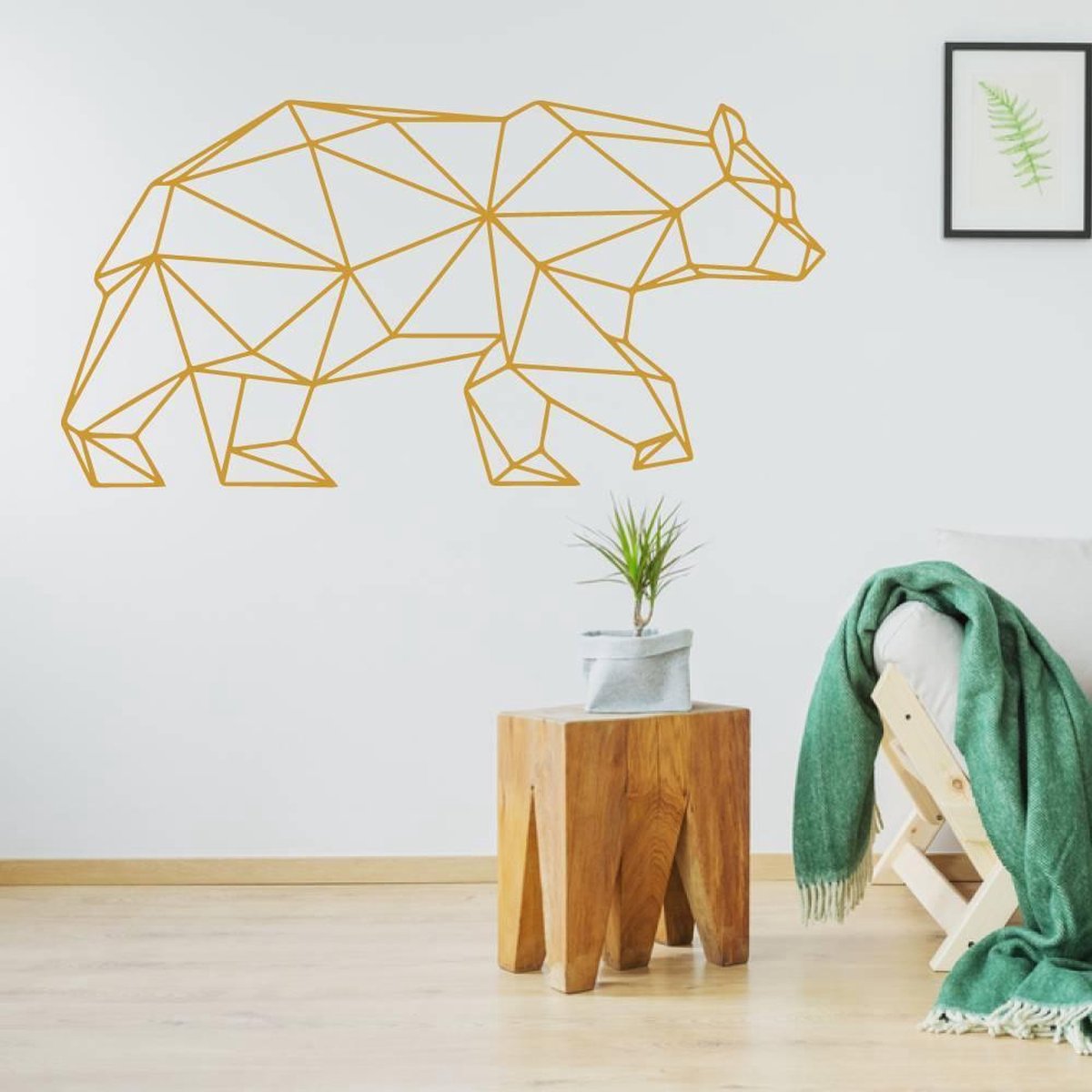 Origami muursticker beer - Goud - 120 x 60 cm baby en kinderkamer - muursticker dieren origami op Prijzenvolger.com