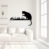 Muursticker Kat En Muis Spelen -  Oranje -  120 x 78 cm  -  alle muurstickers  baby en kinderkamer  slaapkamer  woonkamer  dieren - Muursticker4Sale