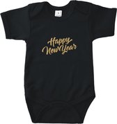 Rompertjes baby met tekst - Happy Newyear - Romper zwart - Maat 50/56