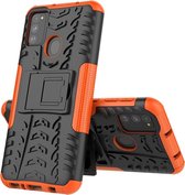 Voor Galaxy M30s Tire Texture Shockproof TPU + PC beschermhoes met houder (oranje)