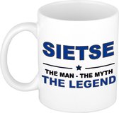 Naam cadeau Sietse - The man, The myth the legend koffie mok / beker 300 ml - naam/namen mokken - Cadeau voor o.a verjaardag/ vaderdag/ pensioen/ geslaagd/ bedankt