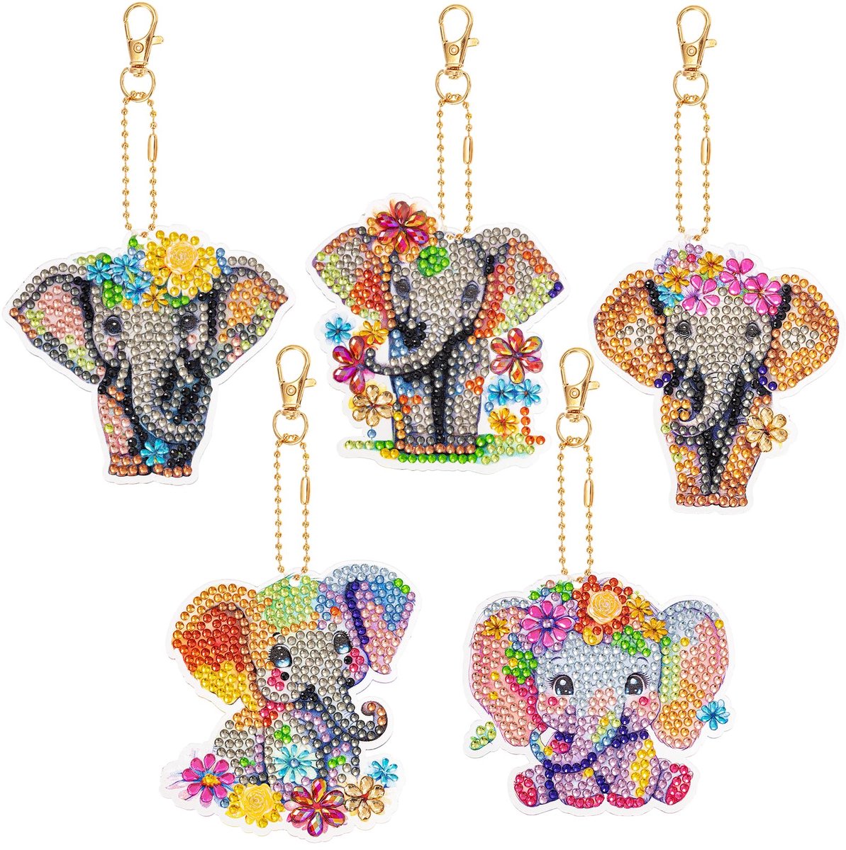5 Stuks Diamond Painting Sleutelhanger - 5D DIY Dubbelzijdig Full Drill Olifant Design - voor Handtas Decoratie