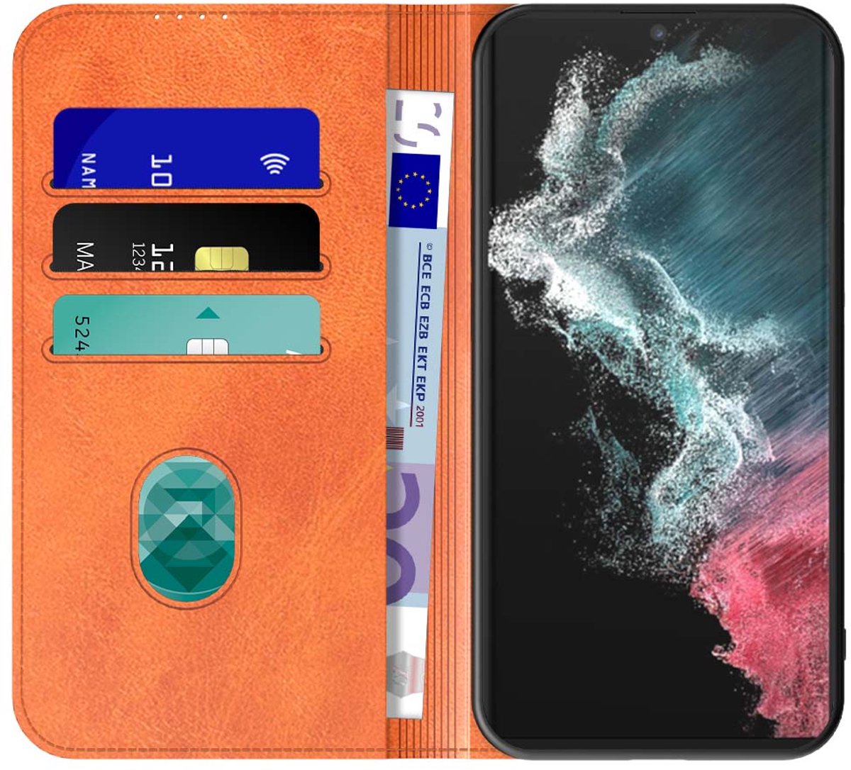 Geschikt voor Samsung Galaxy S22 Ultra Telefoonhoesje Bruin Kunstleer Met Magnetische Sluiting - Portemonnee BookCase Met Pasjeshouder - ProtX