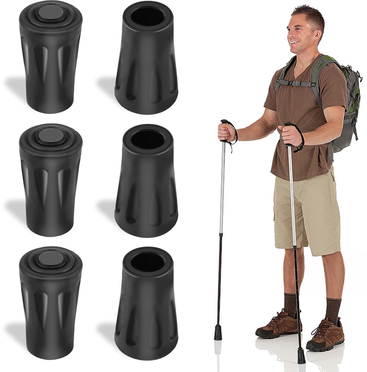 Nordic Walking stokken rubberen buffer 6 stuks, rubberen buffer voor wandelstokken, rubberen buffer voor wandelstokken, vervangende rubberen buffer diameter 11 mm voor wandelstokken asfalt grind bergen wandelen