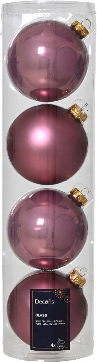 Kerstballen glas d10 cm vintageroze 4 st