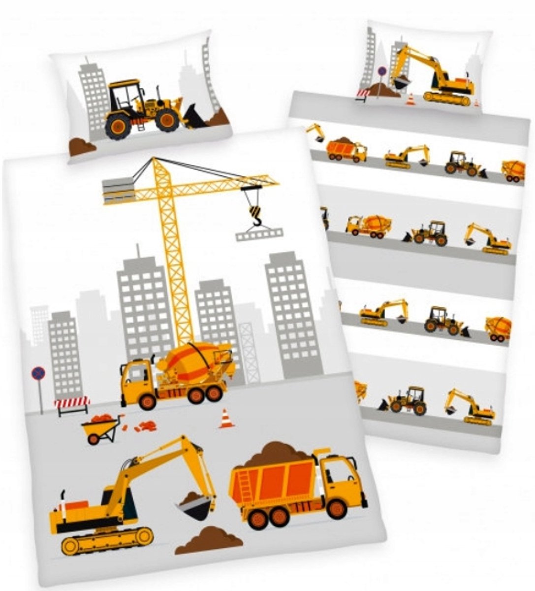 Kinderflanel Dekbedovertrek 100x135cm - Bouwmachines
