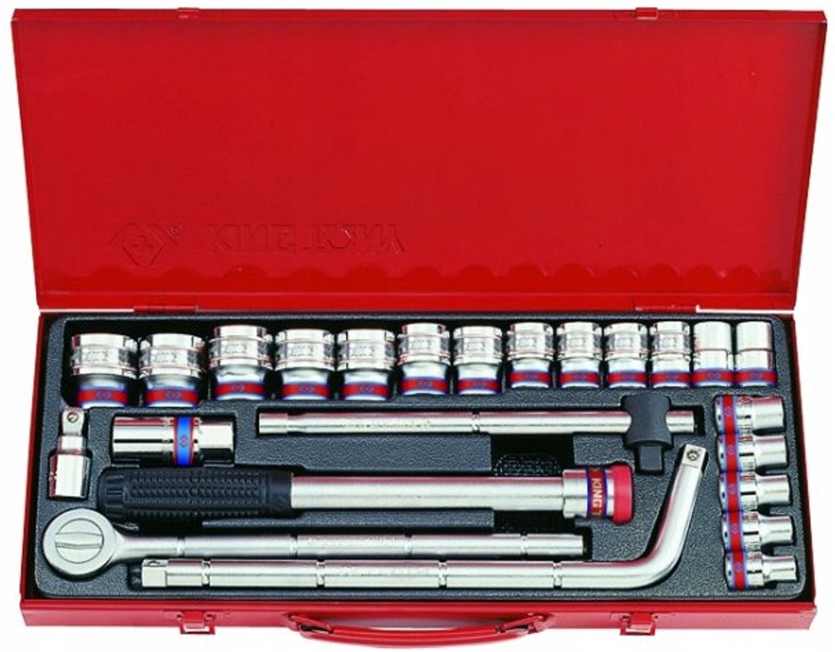 King Tony 1/2" 24-delige CAP-SET 12-zijdig met ratel en koffer