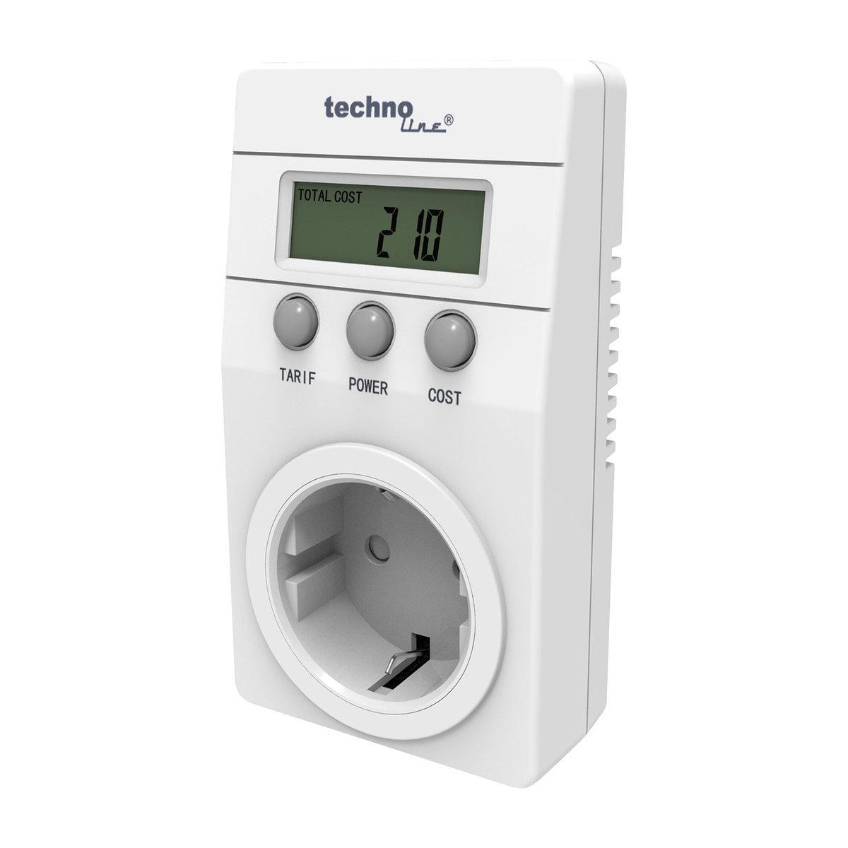 Energiekostenmeter, geeft verbruik weer en berekent kosten, wit, 119 x 80 x 63 mm