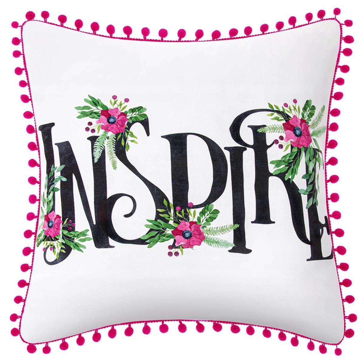 Decoratieve Kussensloop Inspire Wit 45x45 cm met Roze Pompons