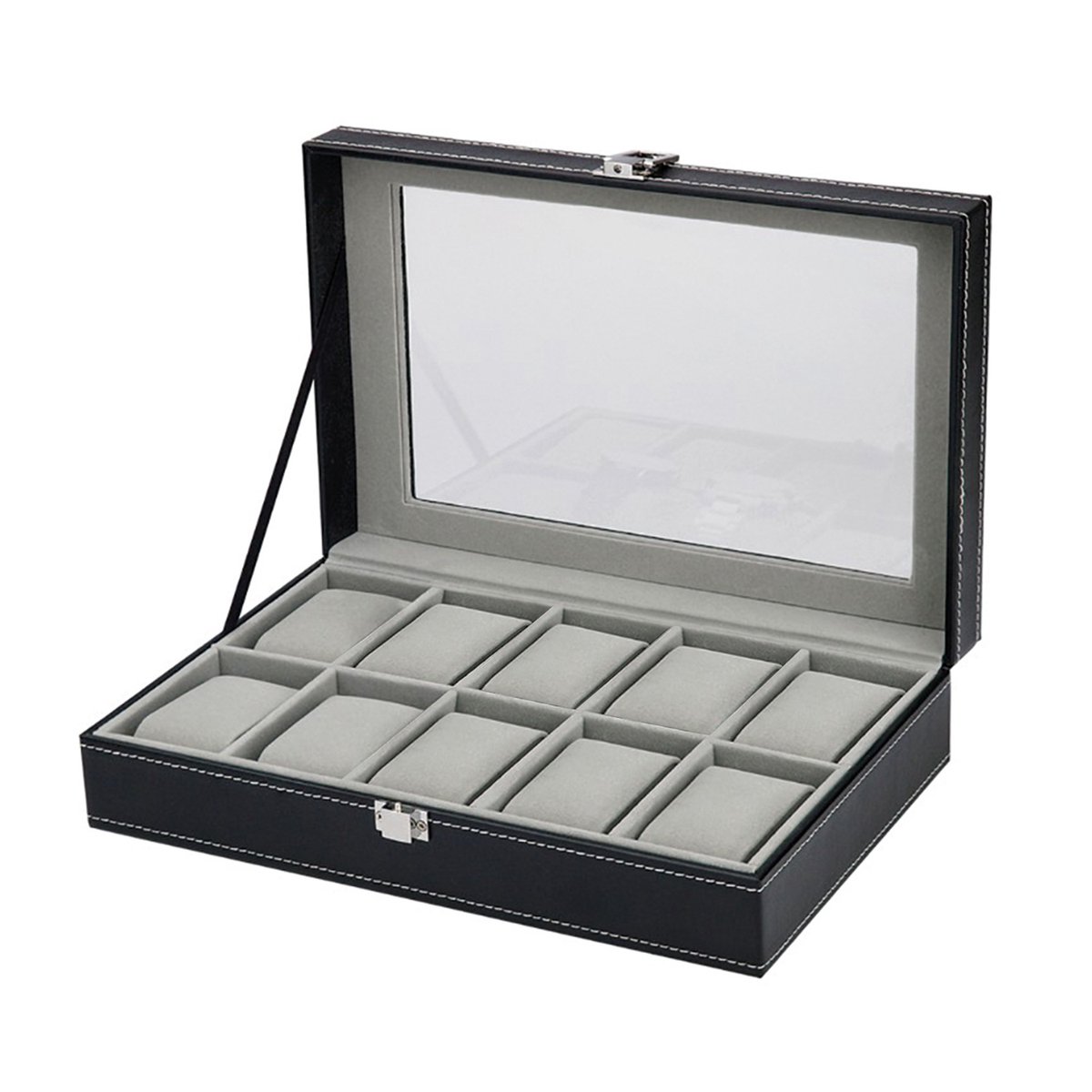 SELVA Horlogecollectiebox - Voor 10 horloges - Uitstekend vakmanschap - LEER - Afmetingen: 308 x 195 x 77 mm