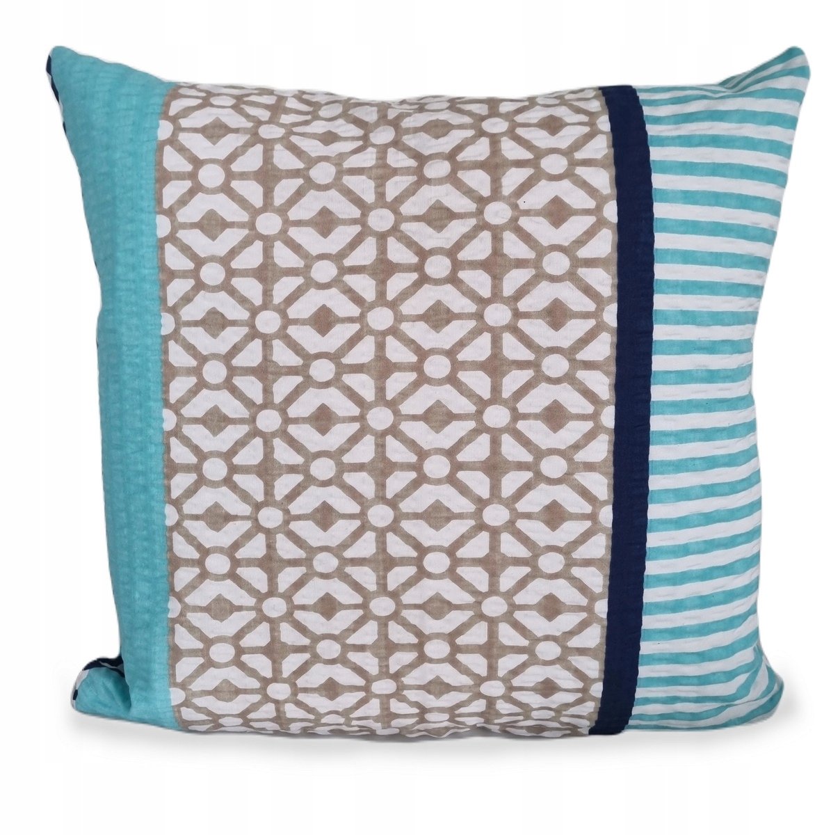 Kussensloop Kora 70x80cm - Turkoois, Beige, Grijs - Geometrisch Patroon