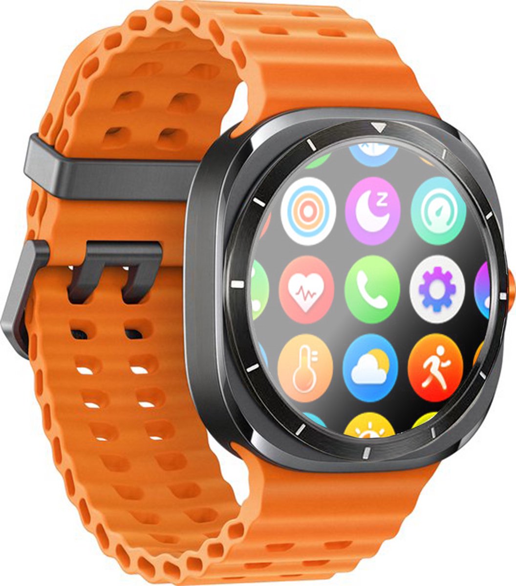 Xssive - Smartwatch - 47 mm - Titanium Zwart - AMOLED - IP68 Waterdicht - Smartwatch Heren - Oranje