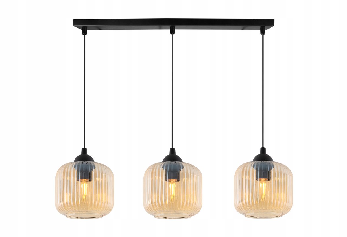 RIFFLE Hanglamp 3-lichts Miodowe Ryflowd Glas Zwart Metaal E27