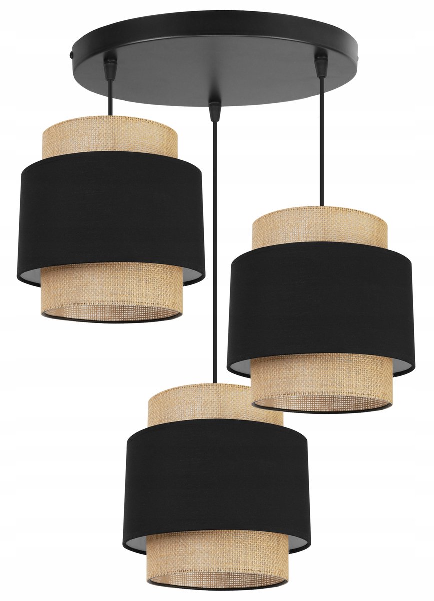 Boho Hanglamp Jute Kap Zwart/Beige - 3xE27