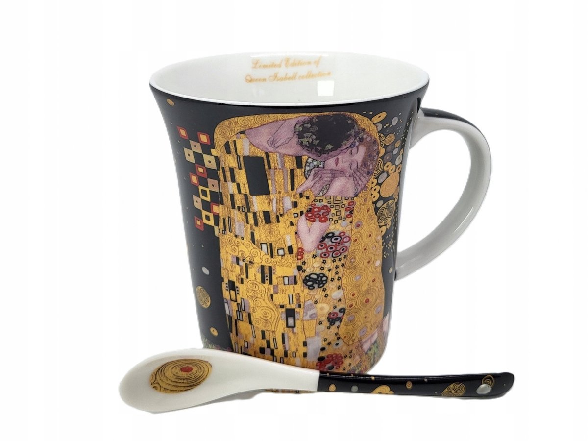 Grote Porseleinen Mok met Pelel - Gustav Klimt "De Kus" 400ml