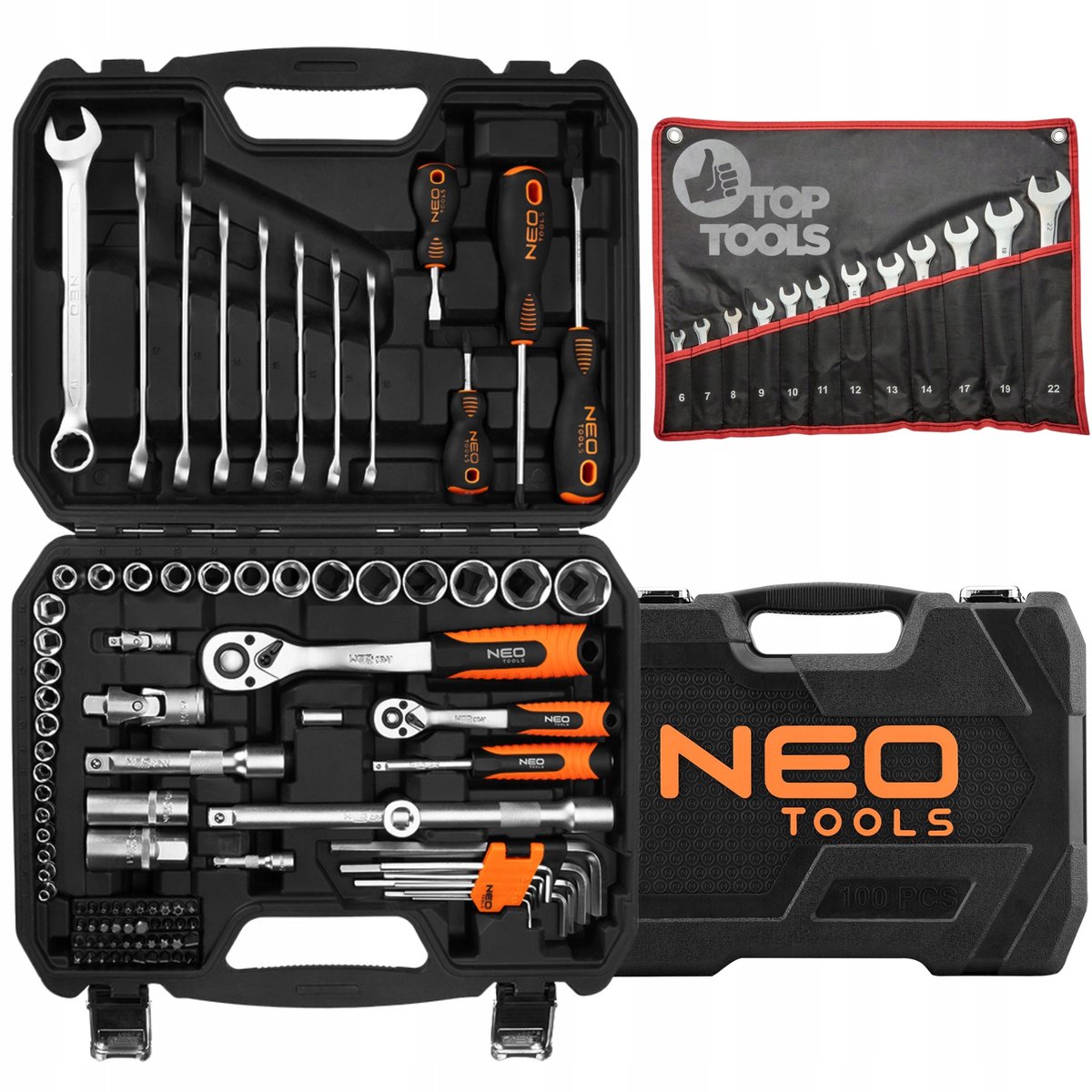 NEO 100-delige doppenset 1/2" & 1/4" met ringsleutels