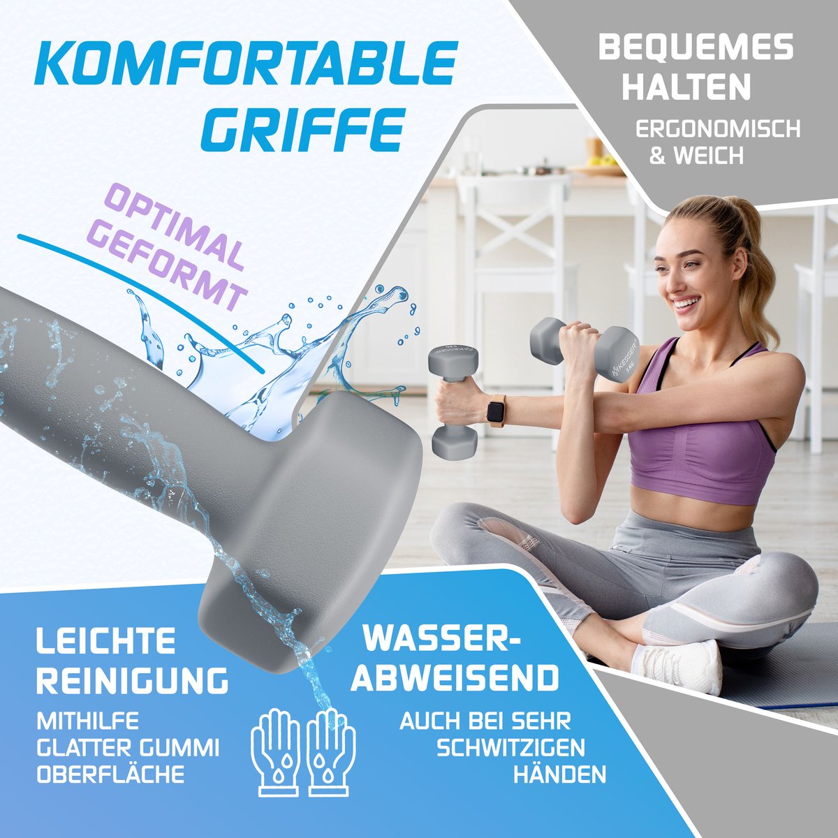 KESSER® Dumbells Set 3 Paren (2x 1, 2 & 5kg) = 18 kg totaal | 6x Dumbbells verstelbaar Geschikt voor Fitness Zumba & Aerobics | Halters Gewichten Set met Standaard | Halterset met oefeningenboekje, 2x fitnessbanden – foto 7