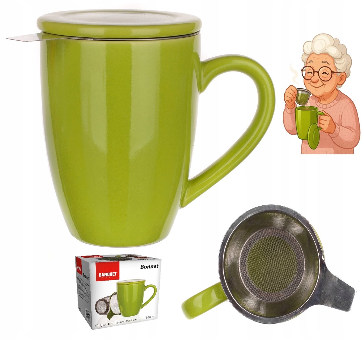 Banquet Mok met Infuser - Groen Keramiek - 350ml