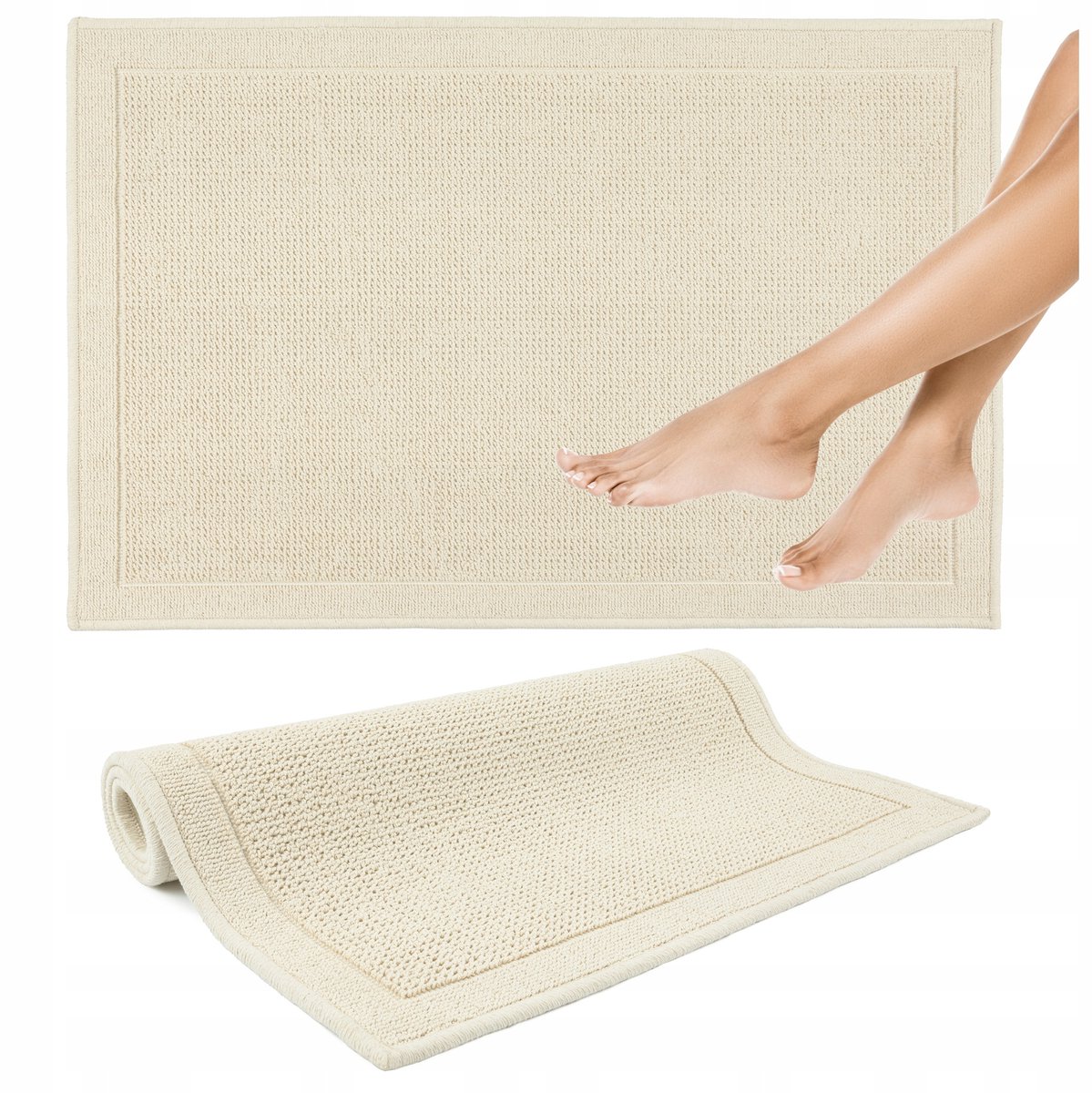 Beige Katoenen Badmat Boho Antislip 50x80cm - Elegant & Zacht