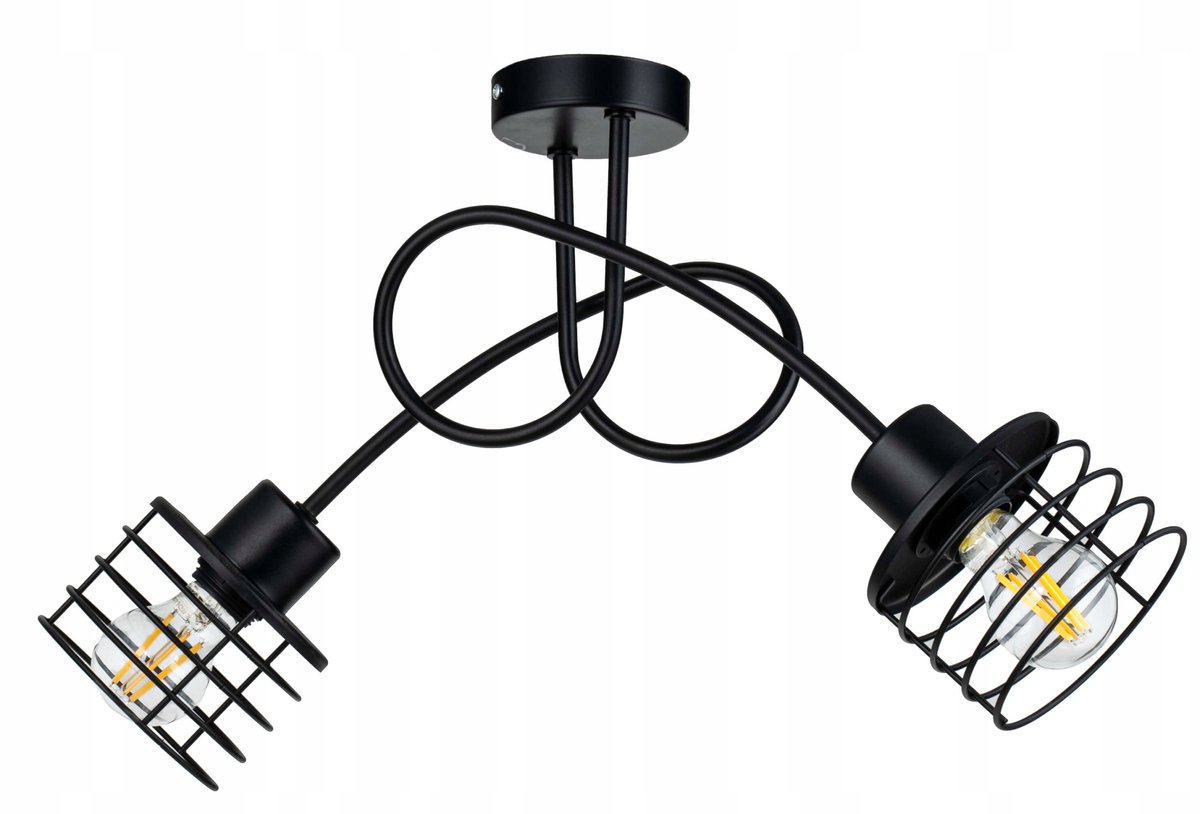 Hanglamp Loft Metaal Zwart 2xE27 Draad 35cm