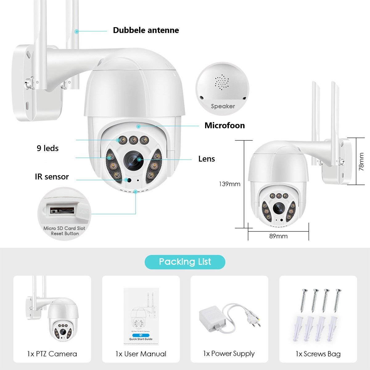 Full HD PTZ beveiligingscamera - WiFi – 355° Draaibaar – Full HD IP Camera met Nachtzicht – Twee-weg Audio – Bewegingsdetectie – IP65 Waterdicht – iOS & Android App – foto 4