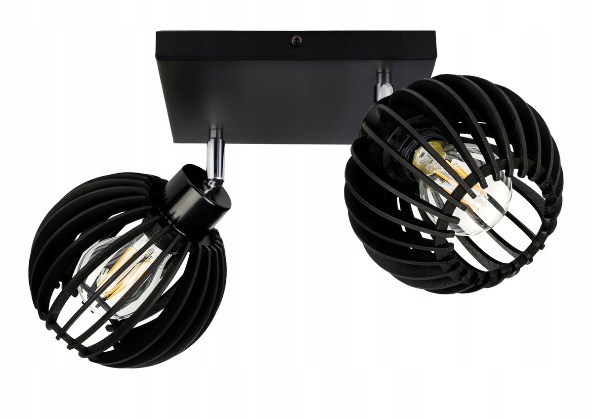 Zwarte Houten Plafondlamp Loft met 2xE27 Fitting - Verstelbaar