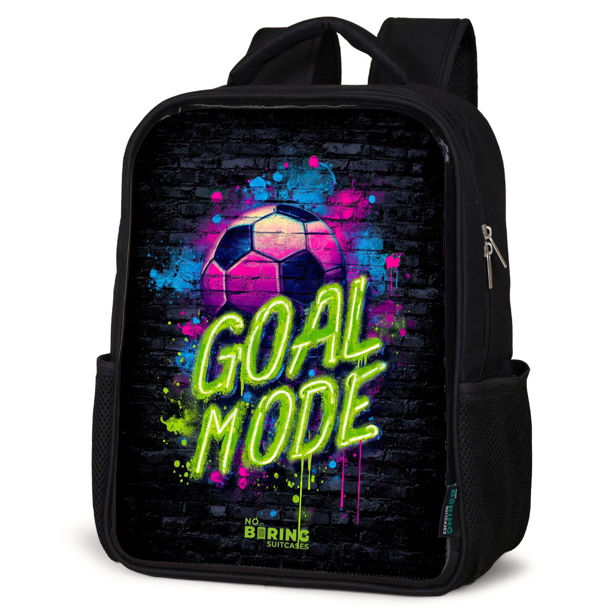 NoBoringSuitcases.com® - Rugzak zwart jongens - Schooltas jongen - NoBoringSuitcases.com® - Rugzak zwart - Schooltas jongen & meisje - Neon - Graffiti - Voetbal - Kleurrijk - Rugtas voor school - Boekentas kind - Schoolrugzak - Kinderrugzak