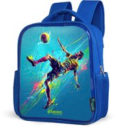 NoBoringSuitcases.com® - Rugzak blauw - Schooltas jongens - Neon - Voetbal - Schop - Kleurrijk - Kinder rugtas jongen - Boekentas kind - Kinderrugzak voor school - Schoolrugzak
