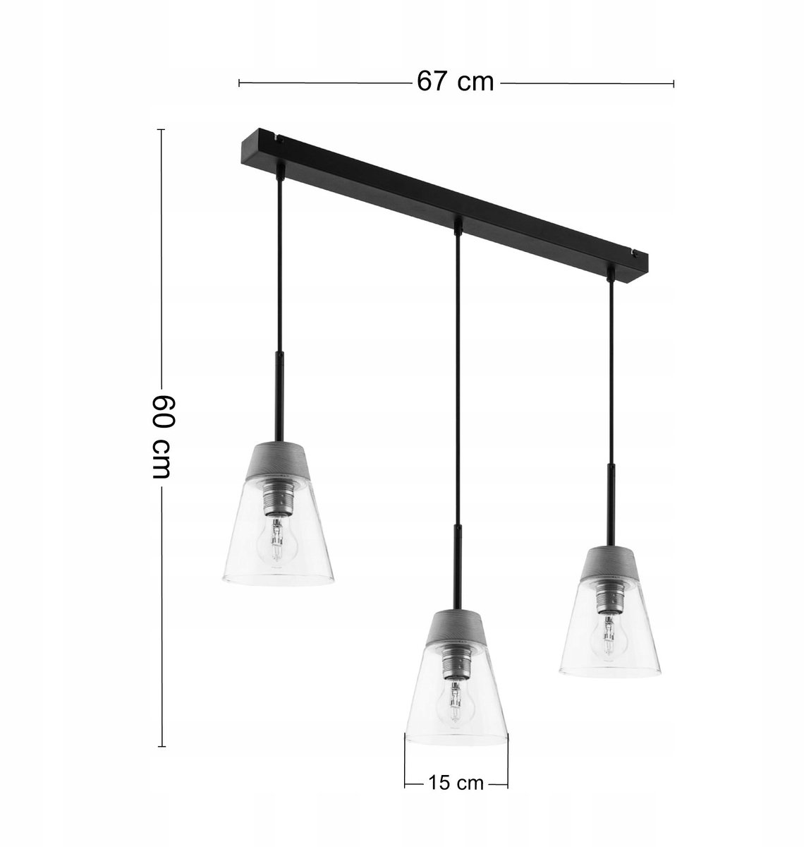 DOMINO Hanglamp 3-lichts Amber Glas Natuurlijk Hout