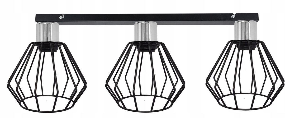 Chromen Plafondlamp Loft 3xE27 met Diamant Kappen