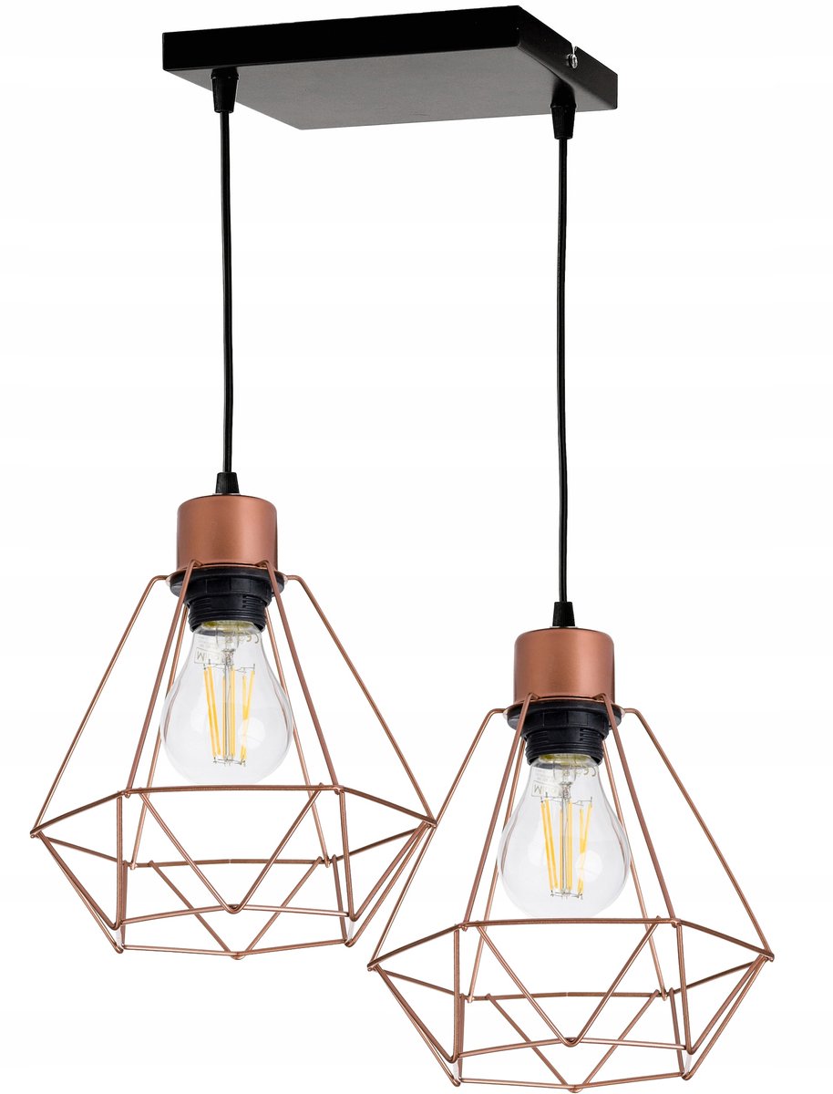 Hanglamp Diamant Koper E27 - 2 lichtpunten - Loft Stijl