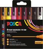 Marqueur peinture Uni POSCA PC-5M, 1,8 - 2,5 mm, étui de 8 pièces aux couleurs chaudes
