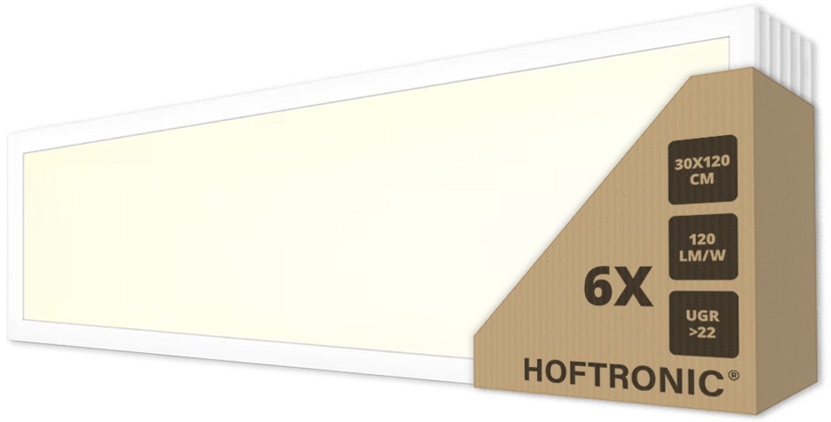 HOFTRONIC LED paneel rechthoekig – 36 watt 4320 lumen 3000K warm wit – flikkervrij UGR22 niet dimbaar – aluminium wit – IP20 220-240V – kantoorverlichting systeemplafond verlichting