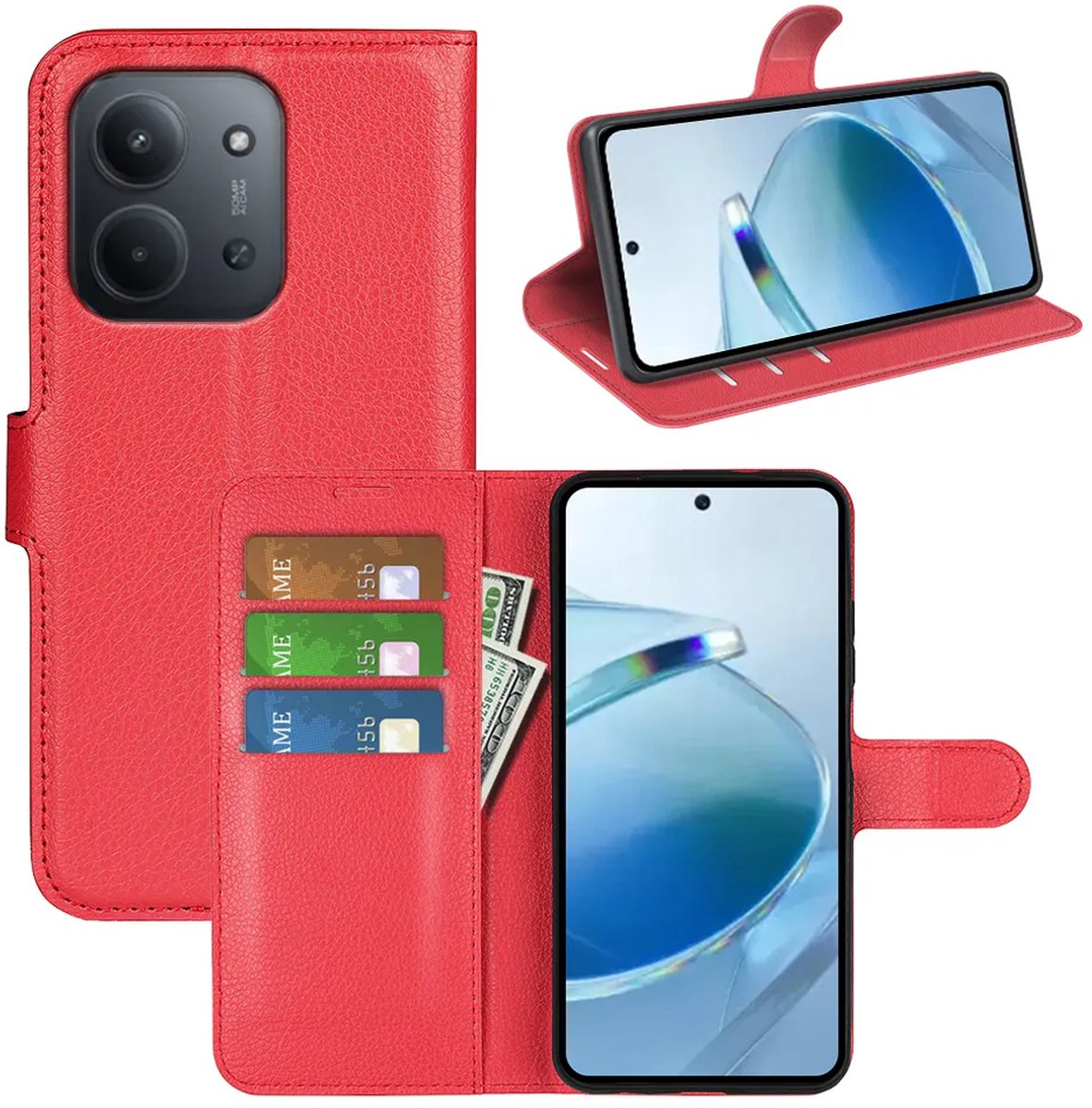 MobyDefend Hoesje - Geschikt voor Xiaomi Redmi 15C 5G - Kunstleren Wallet Book Case (Sluiting Voorkant) - Rood
